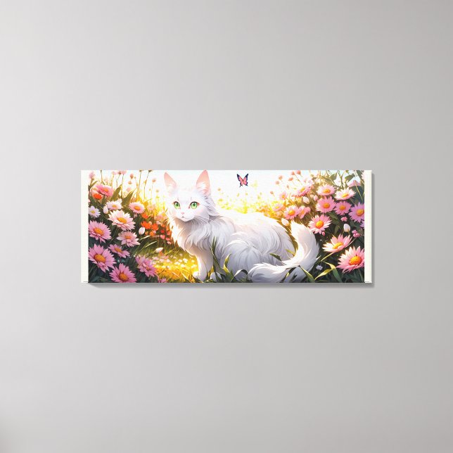 Lienzo Gato blanco en el campo de la flor Ai Art (Anverso)