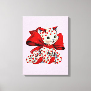 Lienzo Gato blanco gatito con corazones San Valentín vint