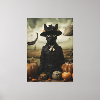 Lienzo Gato Bruja con Calabazas 