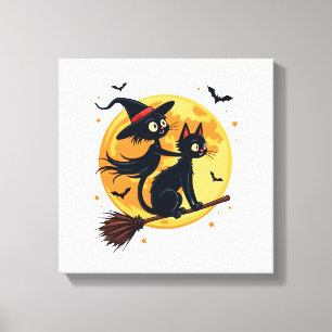 Lienzo Gato bruja en una escoba � Vector noche de Hallowe