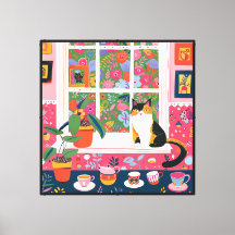 Gato Calico en Alféizar de Ventana Pop Art