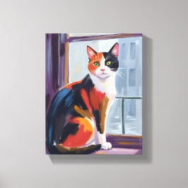 Lienzo Gato Calico | Mascota de Ventana en Acuarela