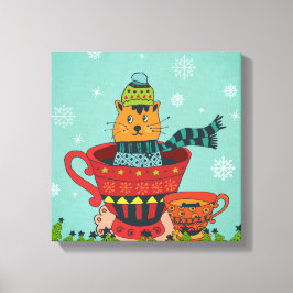 Lienzo Gato caprichoso sentado en una taza de té Navidade
