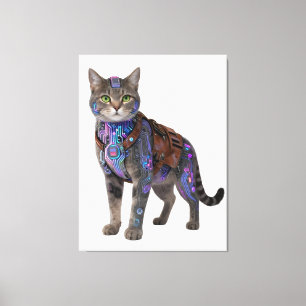 Lienzo Gato Circuito Cyberpunk – Bestia Tech Neon