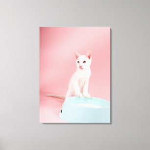 Lienzo Gato con el cuenco de leche