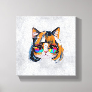Lienzo Gato con peluca y gafas de sol (Cuadro #2)