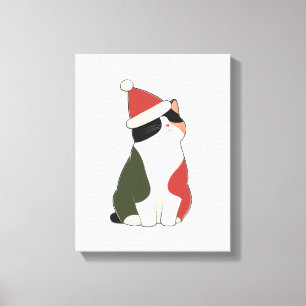Lienzo Gato con sombrero de Santa – Ilustración navideña