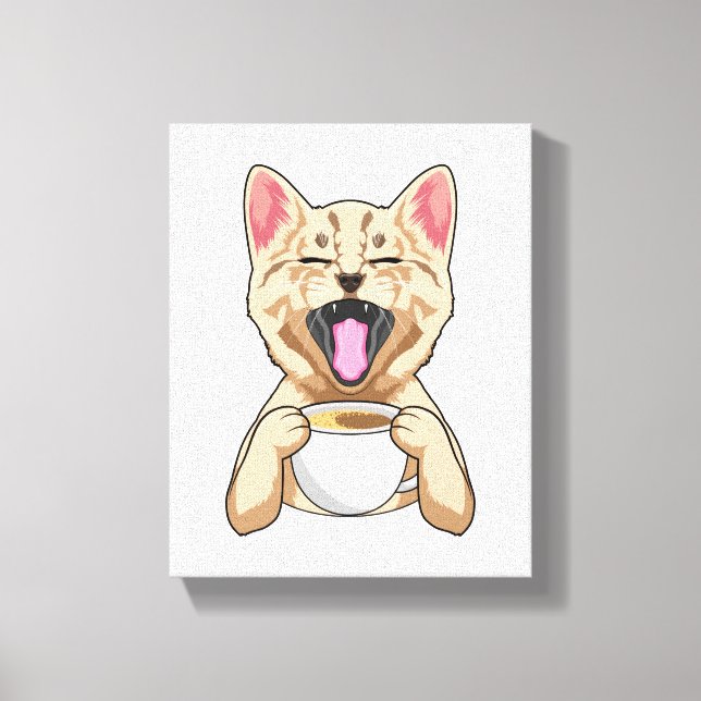 Lienzo Gato con taza de café (Anverso)