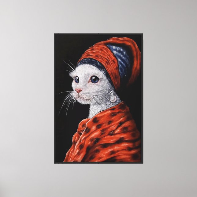 Lienzo gato con un pendiente de perla (Anverso)