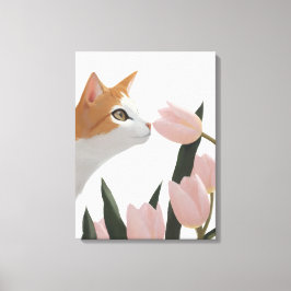 Lienzo Gato Curioso Floral de Primavera