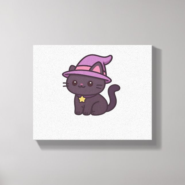 Lienzo Gato de bruja Kawaii en camiseta clásica de Gorra  (Anverso)