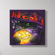 Gato de bruja negra de la calabaza de Halloween