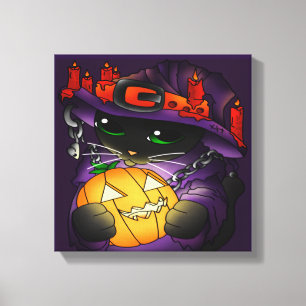 Lienzo Gato de bruja negra de la calabaza de Halloween