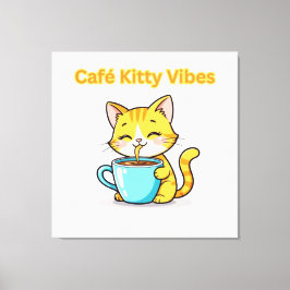 Lienzo **Gato de café adorable – Gato adorable bebiendo c
