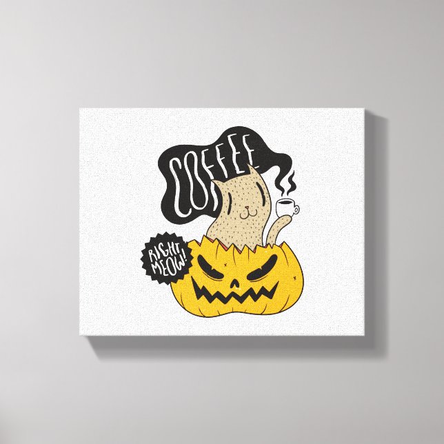Lienzo Gato de café de Halloween - Beber gato de Hallowee (Anverso)