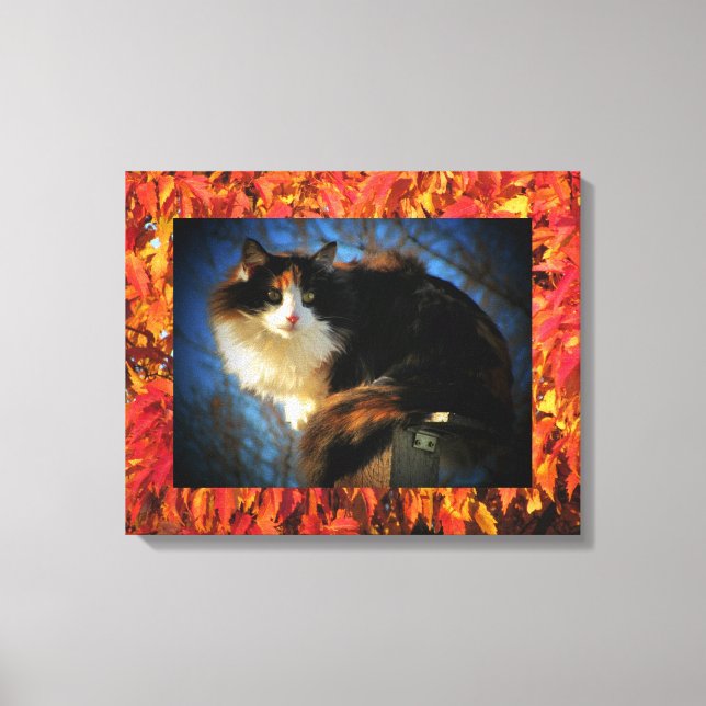Lienzo Gato de Calico en otoño (Anverso)