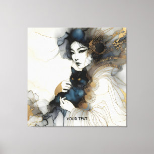 Lienzo Gato de Chica japonés con fantasía