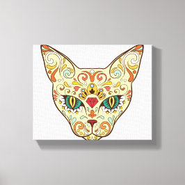 Lienzo Gato de Cráneo de Azúcar - Diseño de Tatuaje