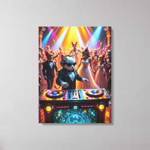 Lienzo Gato de DJ en un glamoroso Fiesta de un salón de b