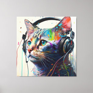Lienzo Gato de Guay con audífonos - Prin artístico de Lov