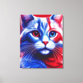 Lienzo Gato De Neón Blanco Y Azul Rojo Con Bandera Aneric