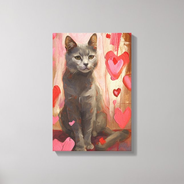 Lienzo Gato de pequeño Día de San Valentín (Anverso)