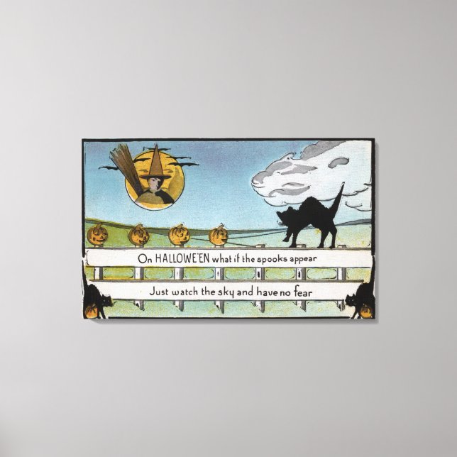 Lienzo Gato de saludo de Halloween en la cerca (Anverso)