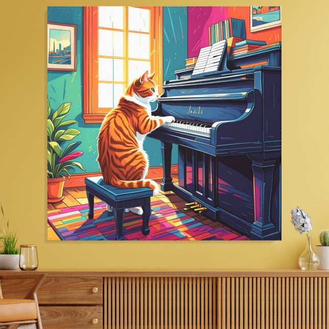 Lienzo Gato de Tabby jugando al piano (Insitu (Sala de estar))