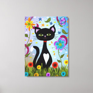 Lienzo Gato de traje negro y blanco en un jardín