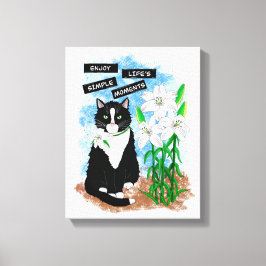 Lienzo Gato de Tuxedo y Lilies | Oferta Inspiradora