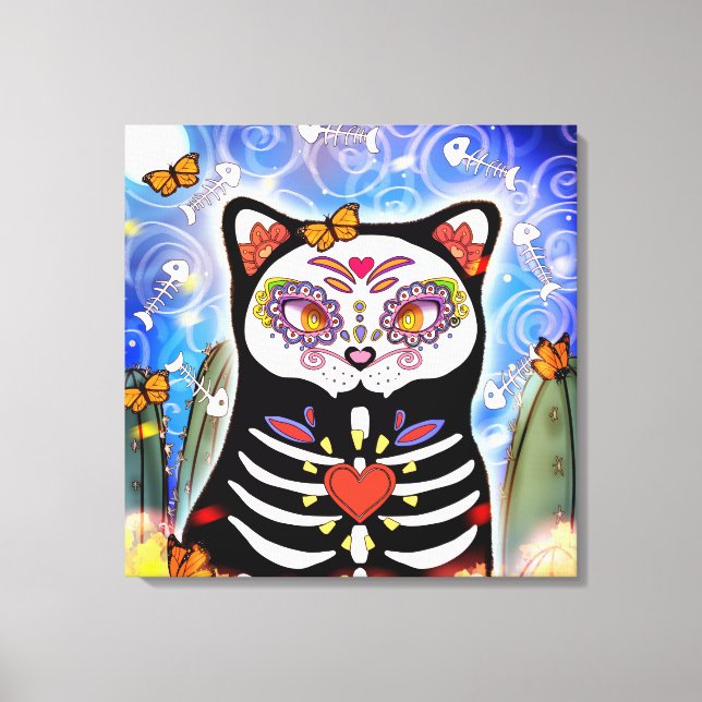Lienzo Gato Dia De Los Muertos (Anverso)