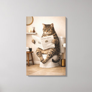 Lienzo Gato Divertido Leyendo Periódico Humor de Baño