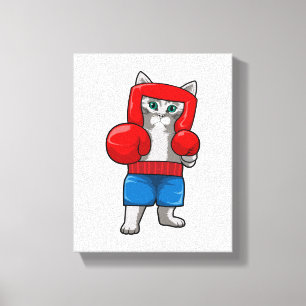Lienzo Gato en boxeo con guantes de boxeo