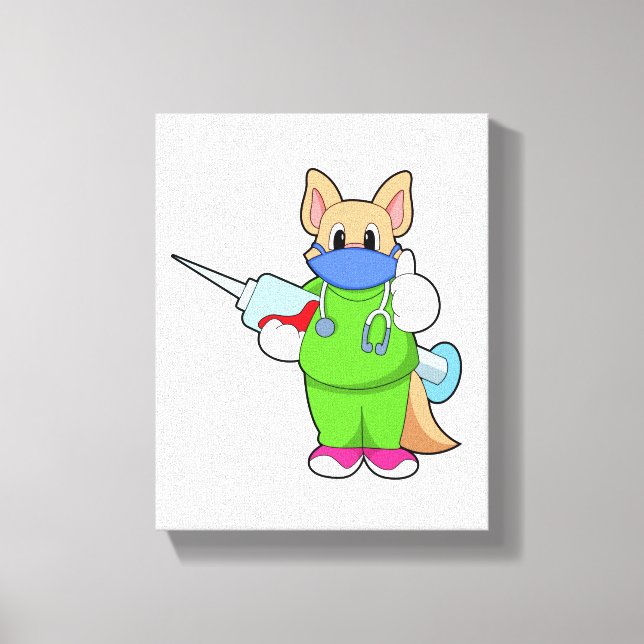 Lienzo Gato en la vacunación con jeringas (Anverso)