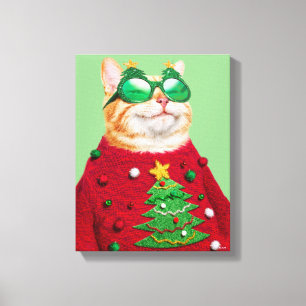 Lienzo Gato en suéter Navidad feo