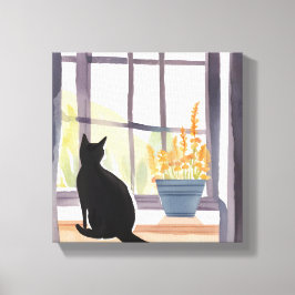 Lienzo Gato en Windowsill | Silhouette Watercolor