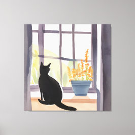 Lienzo Gato en Windowsill | Silhouette Watercolor