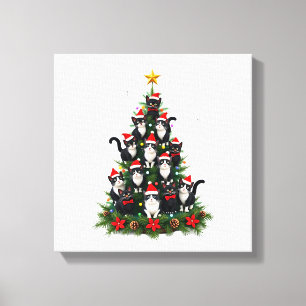 Lienzo Gato Esmoquin Árbol de Navidad Luces de Gato Esmoq