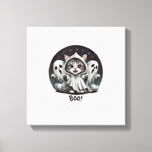 Lienzo Gato Fantasma Divertido Boo Halloween Animal Gatit