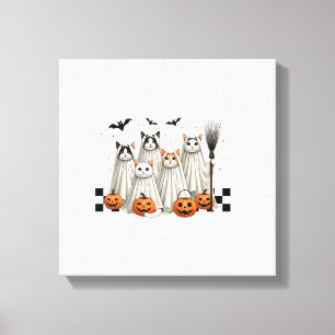 Lienzo Gato fantasma lindo Disfraz divertido de Halloween