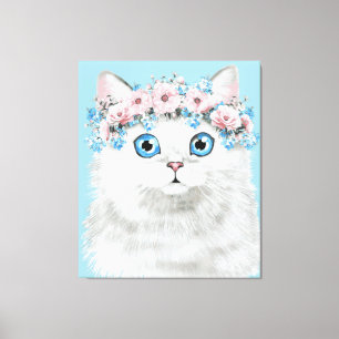 Lienzo Gato floral blanco dulce