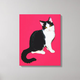 Lienzo Gato gitano, negro y blanco en rosa caliente