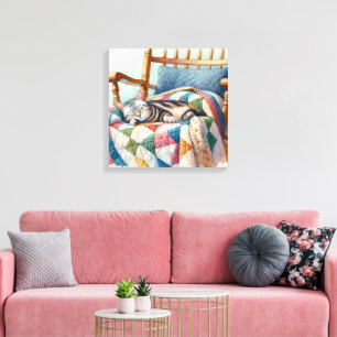 Lienzo Gato grisáceo dulce durmiendo en un montón