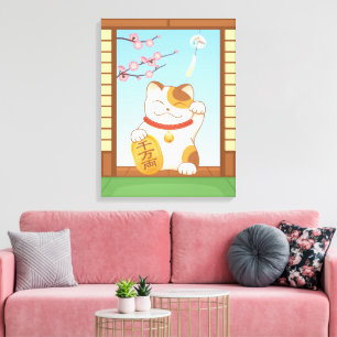 Lienzo Gato japonés con suerte de calico, Maneki Neko