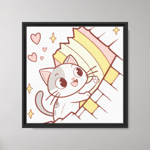 Lienzo Gato Kawaii Rompiendo la Pared Dibujo Animado Li