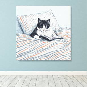 Lienzo gato leyendo