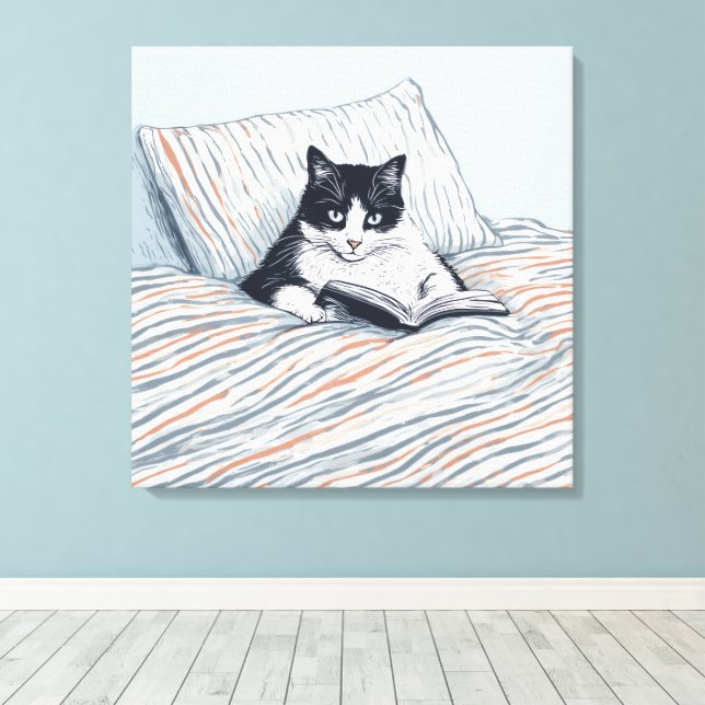 Lienzo gato leyendo (Insitu (piso de madera))