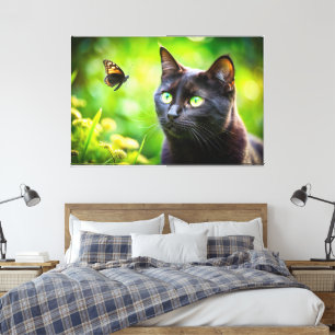 Lienzo Gato lindo con imagen hermosa de mariposa Arte-Nat
