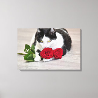 Lienzo Gato lindo con la rosa roja