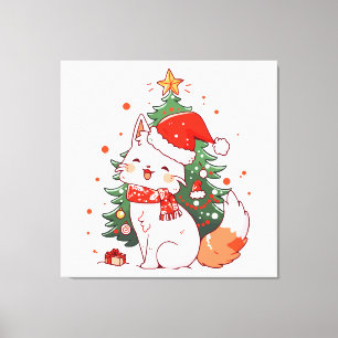 Lienzo Gato lindo con sombrero de Santa cerca del árbol d